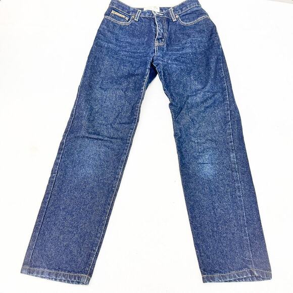 Oscar de la Renta Dark Wash Denim Straight High Rise Leg Jeans P60399P Size 8 - Picture 2 of 9
